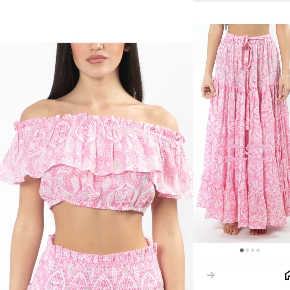 Elegant Pink Set Maxi Skirt + Off the shoulder top New
